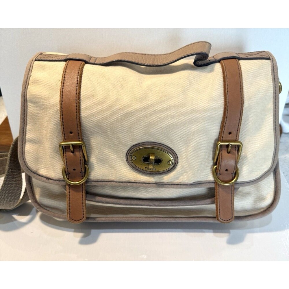 Fossil Vintage Reissue Canvas & Leather Messenger Crossbody Bag Shoulder Purse
